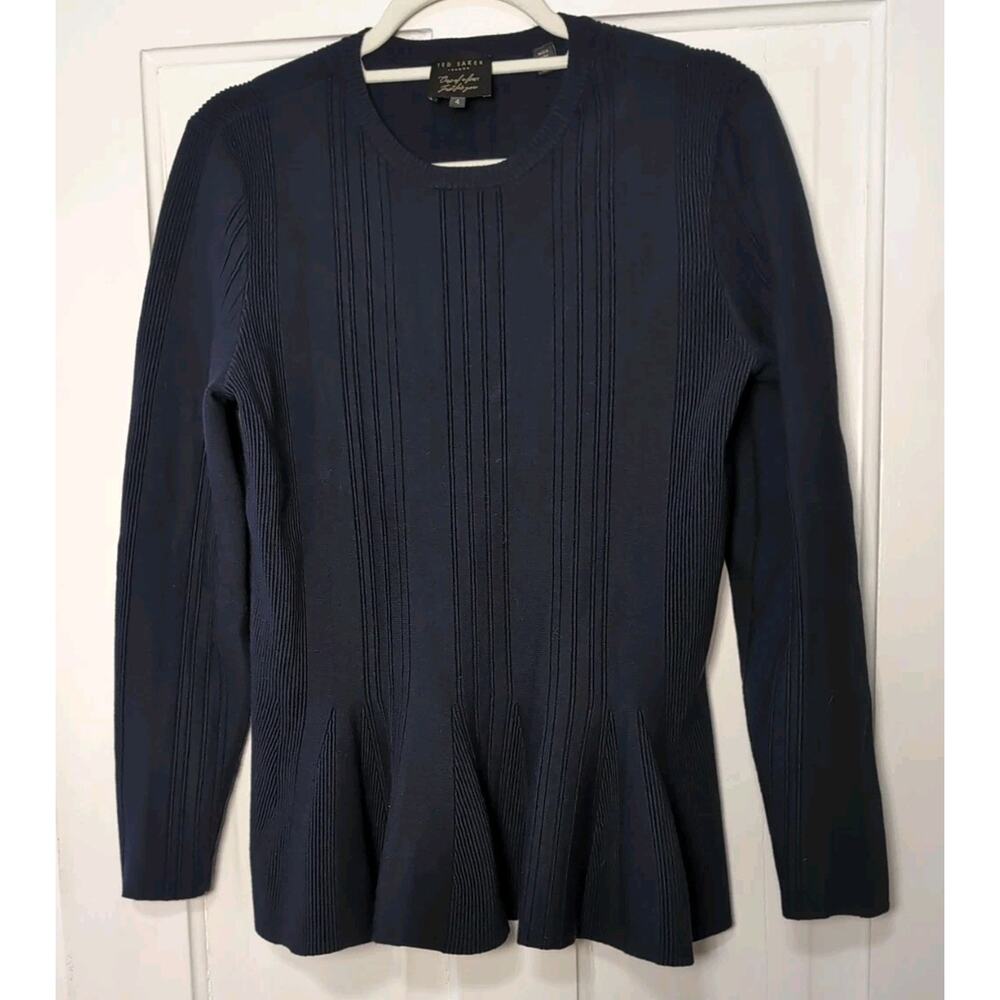 Ted Baker Long Sleeve Navy Sweater Peplum Women's 4(L) Luxury Capsule (1017)